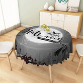 Lofaris Grey Halloween Round Tablecloth with Moon Bats and Cemetery for Gothic Spooky Haunted Decor